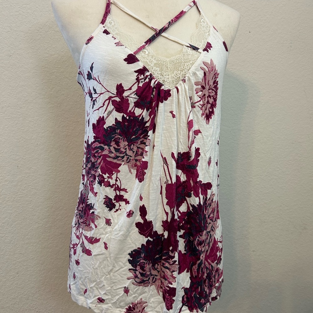 Women’s Maurices Burgundy Floral‎ Camisole Razor back Strapless Top Lace Size Sm